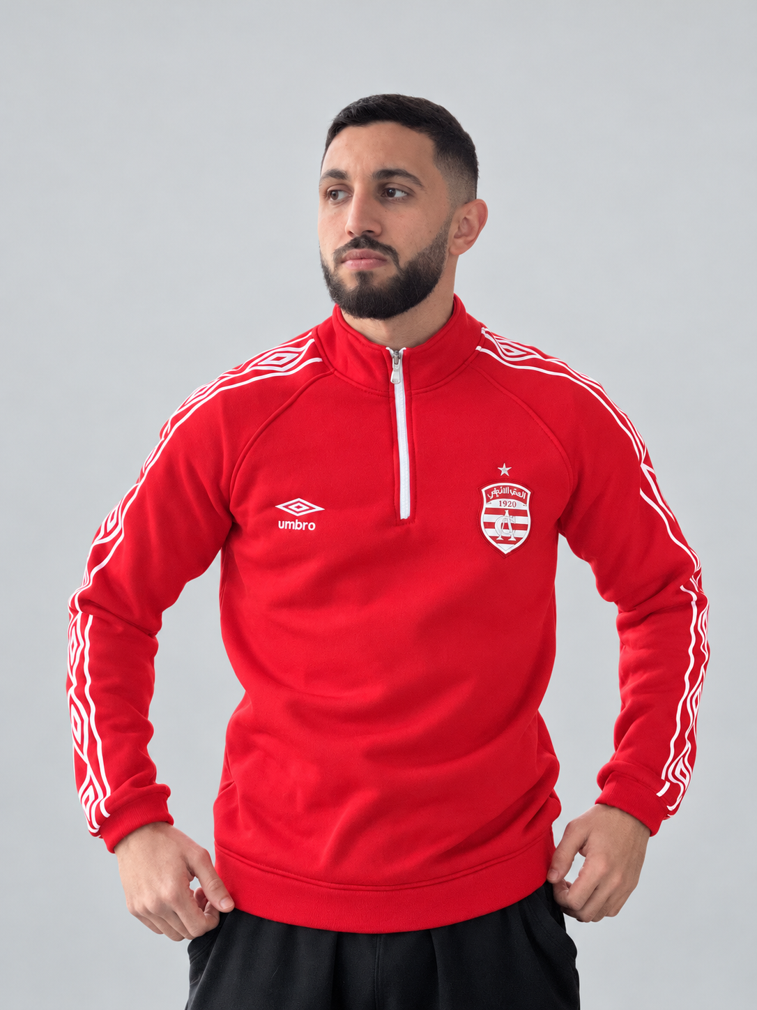 Half-Zip Club Africain en molleton gratté — Rouge et Noir